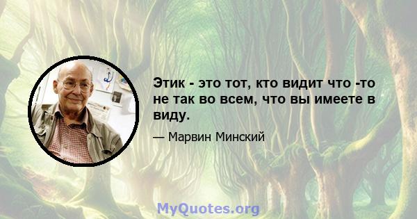 Этик - это тот, кто видит что -то не так во всем, что вы имеете в виду.