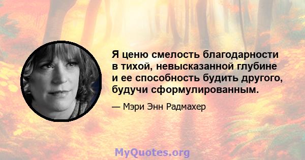 Я ценю смелость благодарности в тихой, невысказанной глубине и ее способность будить другого, будучи сформулированным.