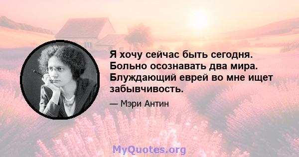 Я хочу сейчас быть сегодня. Больно осознавать два мира. Блуждающий еврей во мне ищет забывчивость.