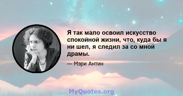 Я так мало освоил искусство спокойной жизни, что, куда бы я ни шел, я следил за со мной драмы.