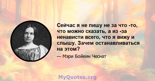 Сейчас я не пишу не за что -то, что можно сказать, а из -за ненависти всего, что я вижу и слышу. Зачем останавливаться на этом?