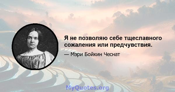 Я не позволяю себе тщеславного сожаления или предчувствия.