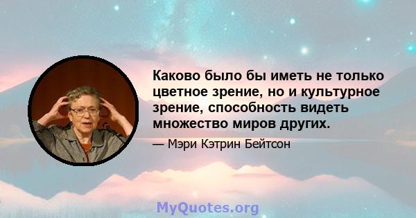 Каково было бы иметь не только цветное зрение, но и культурное зрение, способность видеть множество миров других.