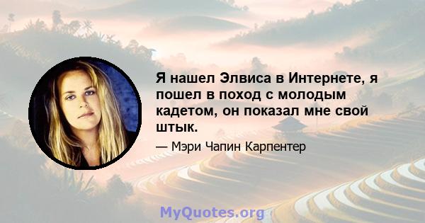 Я нашел Элвиса в Интернете, я пошел в поход с молодым кадетом, он показал мне свой штык.