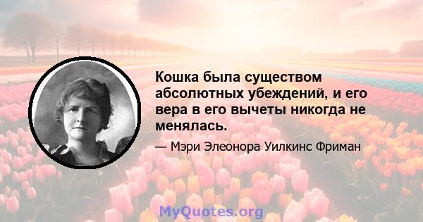 Кошка была существом абсолютных убеждений, и его вера в его вычеты никогда не менялась.