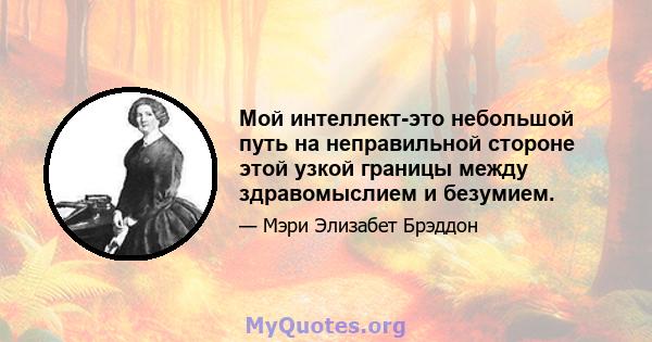 Мой интеллект-это небольшой путь на неправильной стороне этой узкой границы между здравомыслием и безумием.