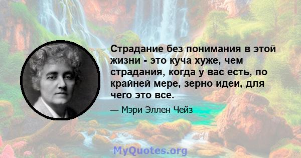 Страдание без понимания в этой жизни - это куча хуже, чем страдания, когда у вас есть, по крайней мере, зерно идеи, для чего это все.