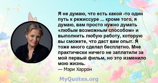 Я не думаю, что есть какой -то один путь к режиссуре ... кроме того, я думаю, вам просто нужно думать «любым возможным способом» и выполнить любую работу, которую вы сможете, что даст вам опыт. Я тоже много сделал