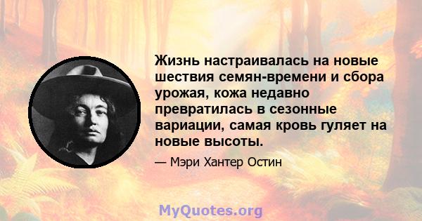 Жизнь настраивалась на новые шествия семян-времени и сбора урожая, кожа недавно превратилась в сезонные вариации, самая кровь гуляет на новые высоты.