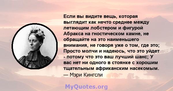 Если вы видите вещь, которая выглядит как нечто среднее между летающим лобстером и фигурой Абракса на гностическом камне, не обращайте на это наименьшего внимания, не говоря уже о том, где это; Просто молчи и надеюсь,