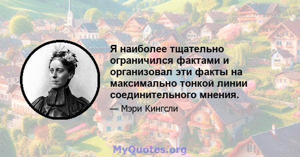 Я наиболее тщательно ограничился фактами и организовал эти факты на максимально тонкой линии соединительного мнения.