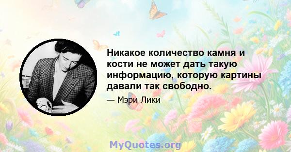 Никакое количество камня и кости не может дать такую ​​информацию, которую картины давали так свободно.