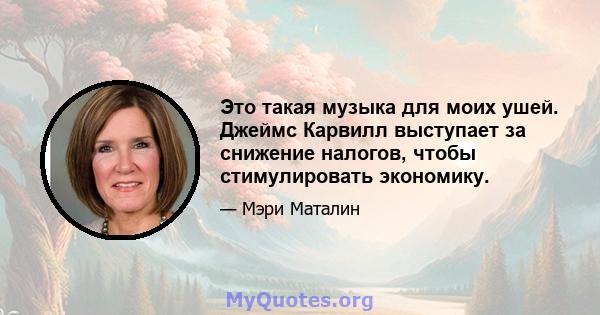 Это такая музыка для моих ушей. Джеймс Карвилл выступает за снижение налогов, чтобы стимулировать экономику.