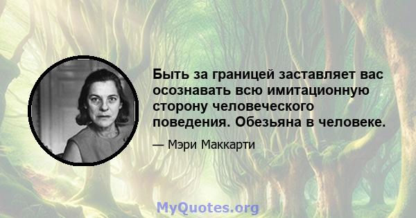 Быть за границей заставляет вас осознавать всю имитационную сторону человеческого поведения. Обезьяна в человеке.