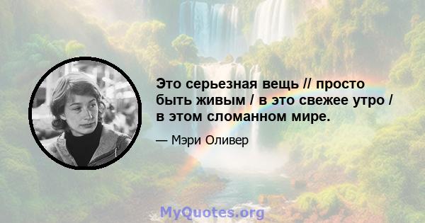 Это серьезная вещь // просто быть живым / в это свежее утро / в этом сломанном мире.