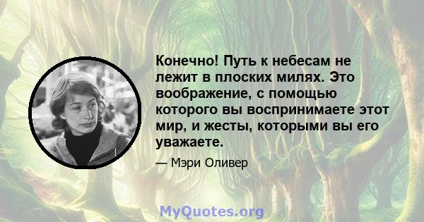 Конечно! Путь к небесам не лежит в плоских милях. Это воображение, с помощью которого вы воспринимаете этот мир, и жесты, которыми вы его уважаете.