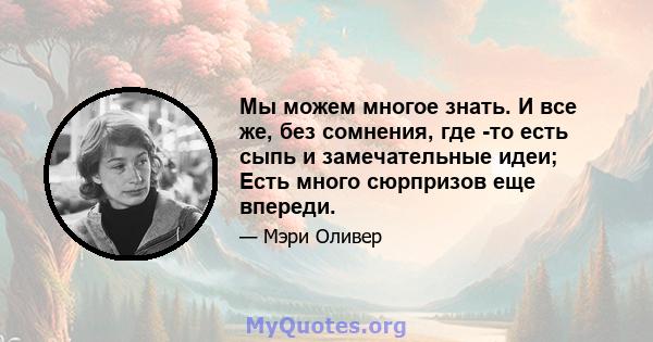 Мы можем многое знать. И все же, без сомнения, где -то есть сыпь и замечательные идеи; Есть много сюрпризов еще впереди.