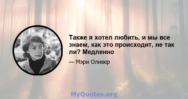 Также я хотел любить, и мы все знаем, как это происходит, не так ли? Медленно