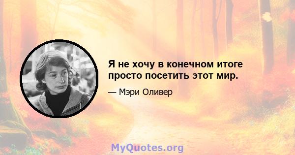 Я не хочу в конечном итоге просто посетить этот мир.