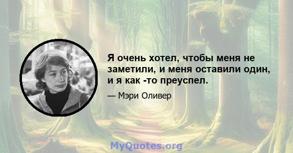 Я очень хотел, чтобы меня не заметили, и меня оставили один, и я как -то преуспел.