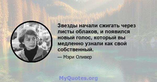 Звезды начали сжигать через листы облаков, и появился новый голос, который вы медленно узнали как свой собственный.