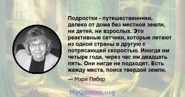 Подростки - путешественники, далеко от дома без местной земли, ни детей, ни взрослых. Это реактивные сетчики, которые летают из одной страны в другую с потрясающей скоростью. Иногда им четыре года, через час им двадцать 