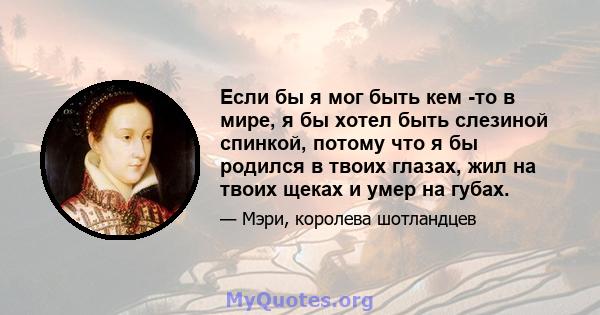 Если бы я мог быть кем -то в мире, я бы хотел быть слезиной спинкой, потому что я бы родился в твоих глазах, жил на твоих щеках и умер на губах.