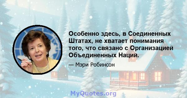 Особенно здесь, в Соединенных Штатах, не хватает понимания того, что связано с Организацией Объединенных Наций.