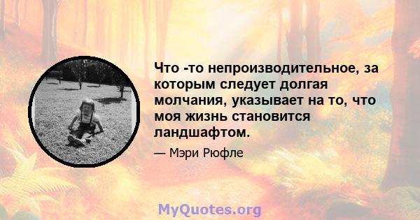 Что -то непроизводительное, за которым следует долгая молчания, указывает на то, что моя жизнь становится ландшафтом.