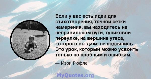 Если у вас есть идеи для стихотворения, точной сетки намерения, вы находитесь на неправильном пути, тупиковой переулке, на вершине утеса, которого вы даже не поднялись. Это урок, который можно усвоить только по пробным