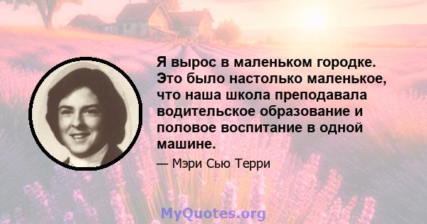 Я вырос в маленьком городке. Это было настолько маленькое, что наша школа преподавала водительское образование и половое воспитание в одной машине.