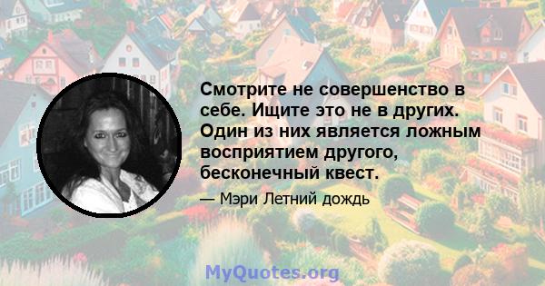 Смотрите не совершенство в себе. Ищите это не в других. Один из них является ложным восприятием другого, бесконечный квест.