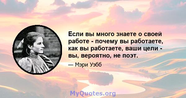 Если вы много знаете о своей работе - почему вы работаете, как вы работаете, ваши цели - вы, вероятно, не поэт.