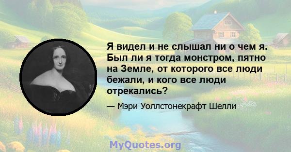 Я видел и не слышал ни о чем я. Был ли я тогда монстром, пятно на Земле, от которого все люди бежали, и кого все люди отрекались?