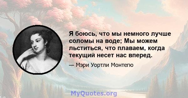 Я боюсь, что мы немного лучше соломы на воде; Мы можем льститься, что плаваем, когда текущий несет нас вперед.