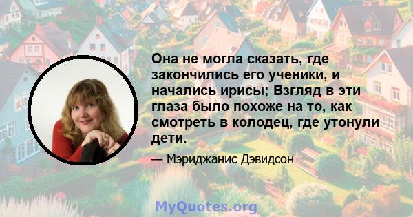 Она не могла сказать, где закончились его ученики, и начались ирисы; Взгляд в эти глаза было похоже на то, как смотреть в колодец, где утонули дети.