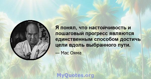 Я понял, что настойчивость и пошаговый прогресс являются единственным способом достичь цели вдоль выбранного пути.