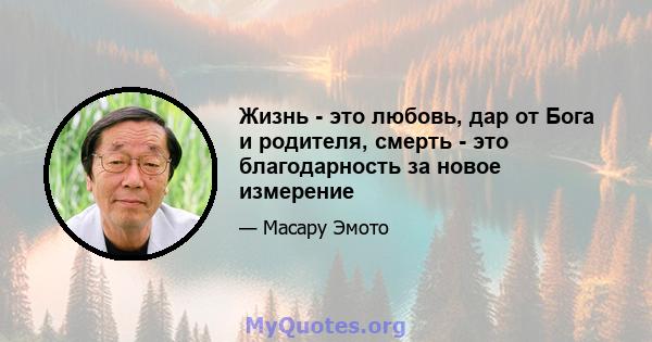 Жизнь - это любовь, дар от Бога и родителя, смерть - это благодарность за новое измерение