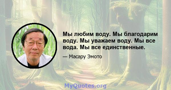 Мы любим воду. Мы благодарим воду. Мы уважаем воду. Мы все вода. Мы все единственные.