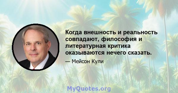 Когда внешность и реальность совпадают, философия и литературная критика оказываются нечего сказать.