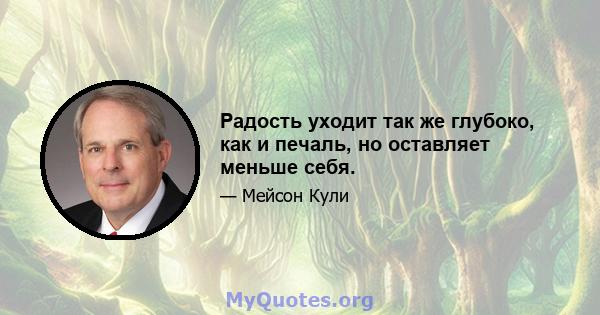 Радость уходит так же глубоко, как и печаль, но оставляет меньше себя.