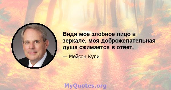 Видя мое злобное лицо в зеркале, моя доброжелательная душа сжимается в ответ.