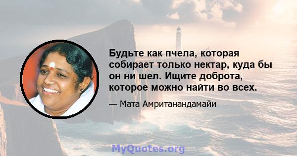 Будьте как пчела, которая собирает только нектар, куда бы он ни шел. Ищите доброта, которое можно найти во всех.