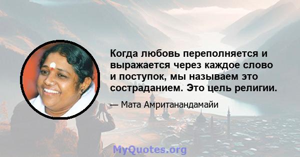 Когда любовь переполняется и выражается через каждое слово и поступок, мы называем это состраданием. Это цель религии.