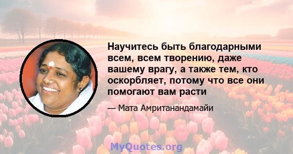 Научитесь быть благодарными всем, всем творению, даже вашему врагу, а также тем, кто оскорбляет, потому что все они помогают вам расти