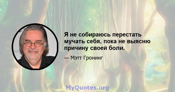 Я не собираюсь перестать мучать себя, пока не выясню причину своей боли.