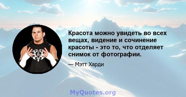 Красота можно увидеть во всех вещах, видение и сочинение красоты - это то, что отделяет снимок от фотографии.