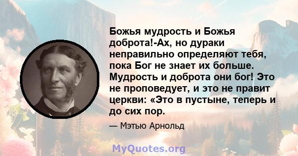 Божья мудрость и Божья доброта!-Ах, но дураки неправильно определяют тебя, пока Бог не знает их больше. Мудрость и доброта они бог! Это не проповедует, и это не правит церкви: «Это в пустыне, теперь и до сих пор.