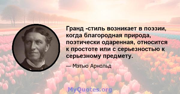 Гранд -стиль возникает в поэзии, когда благородная природа, поэтически одаренная, относится к простоте или с серьезностью к серьезному предмету.