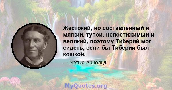 Жестокий, но составленный и мягкий, тупой, непостижимый и великий, поэтому Тиберий мог сидеть, если бы Тиберий был кошкой.